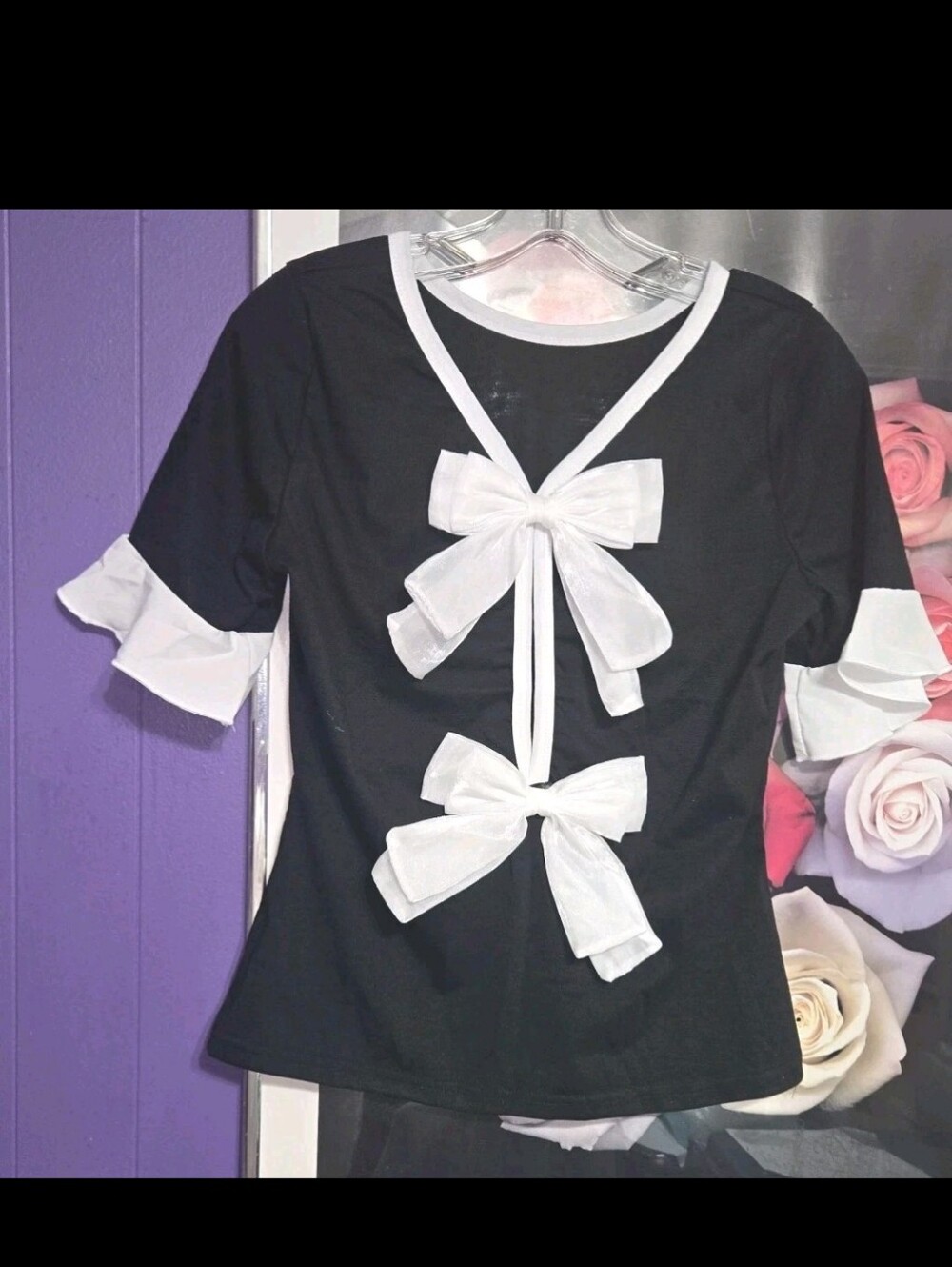 Ladies Multi Bow Tee Top Jrs L NEW